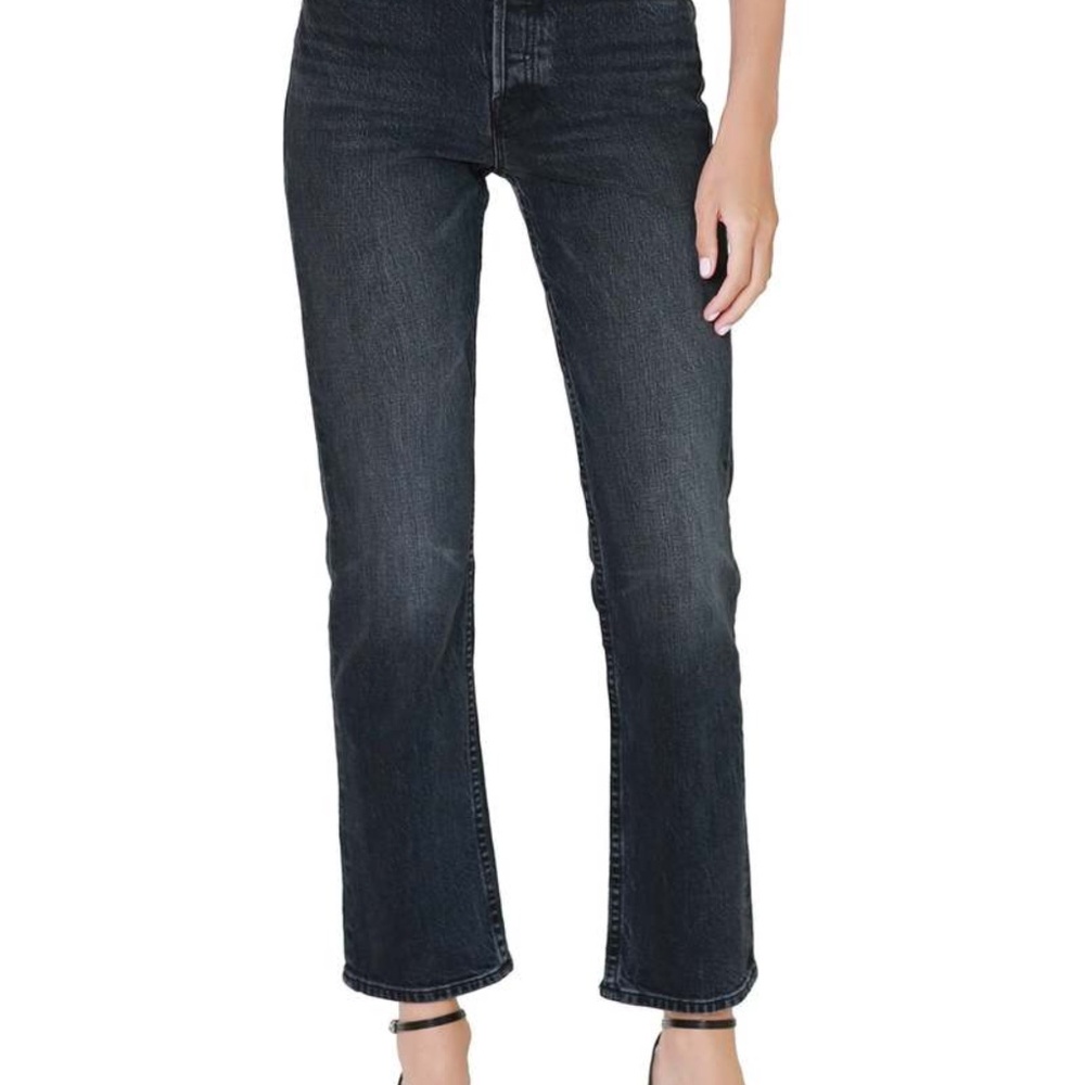 MOTHER Denim Tomcat Ankle On The Fly Faded Black Straight Leg Jeans Size 26